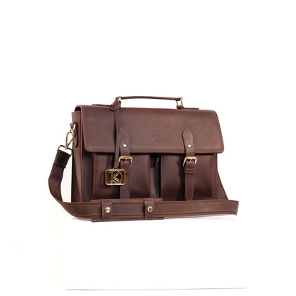 SULTAN Laptop Bag in Vintage Dark Brown Gold -  Genuine Leather