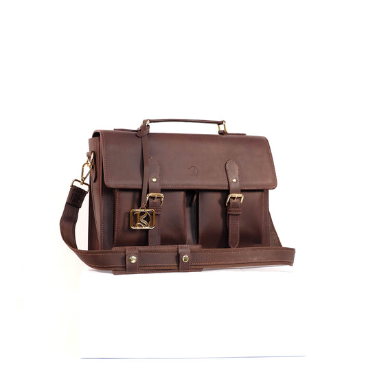SULTAN Laptop Bag in Vintage Dark Brown Gold -  Genuine Leather