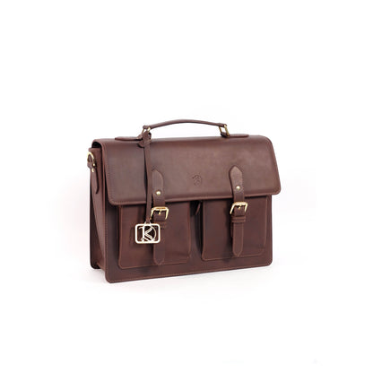 SULTAN Laptop Bag in Vintage Dark Brown Gold -  Genuine Leather