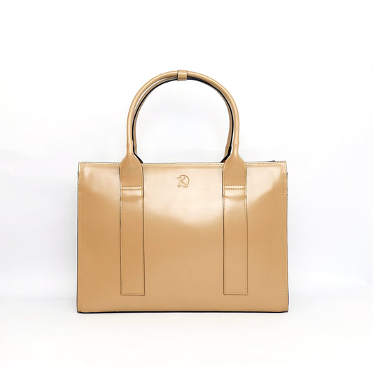 (CLEARANCE) AMIRA Laptop Tote Bag in Champagne - PU Leather