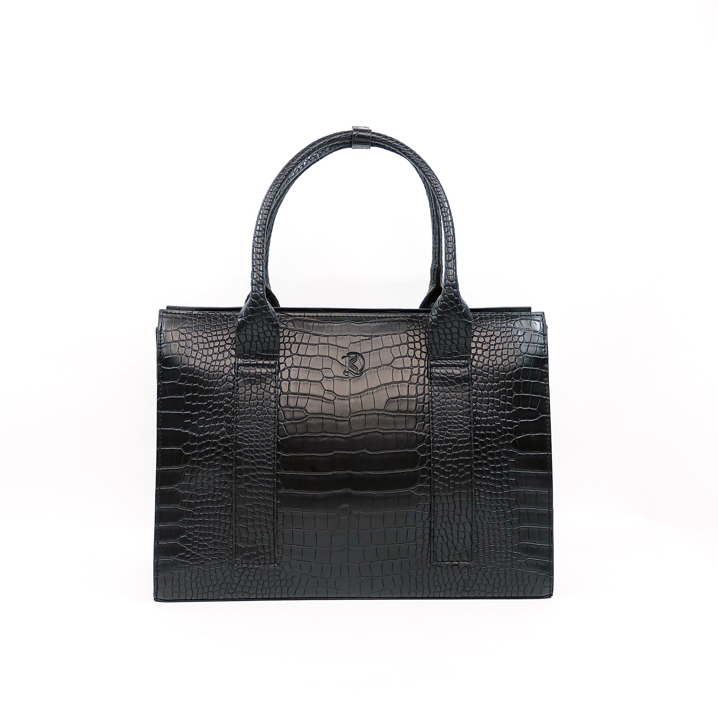 AMIRA Laptop Tote Bag in Croco Black - PU Leather