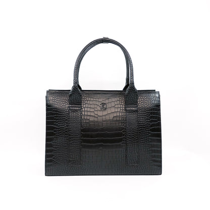 AMIRA Laptop Tote Bag in Croco Black - PU Leather