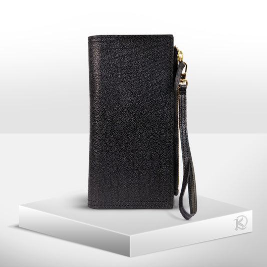 Silvia Long Cash/Card Wallet in Croco Black - Genuine Leather