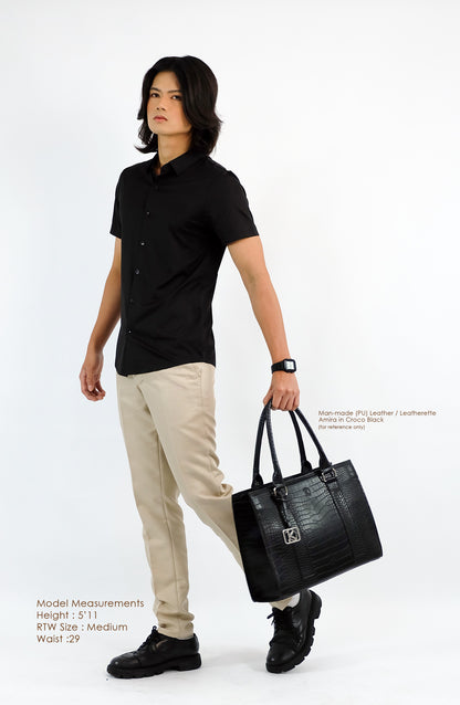 AMIRA 2.0 Laptop Tote Bag in Croco Black (Silver Hardware) - PU Leather