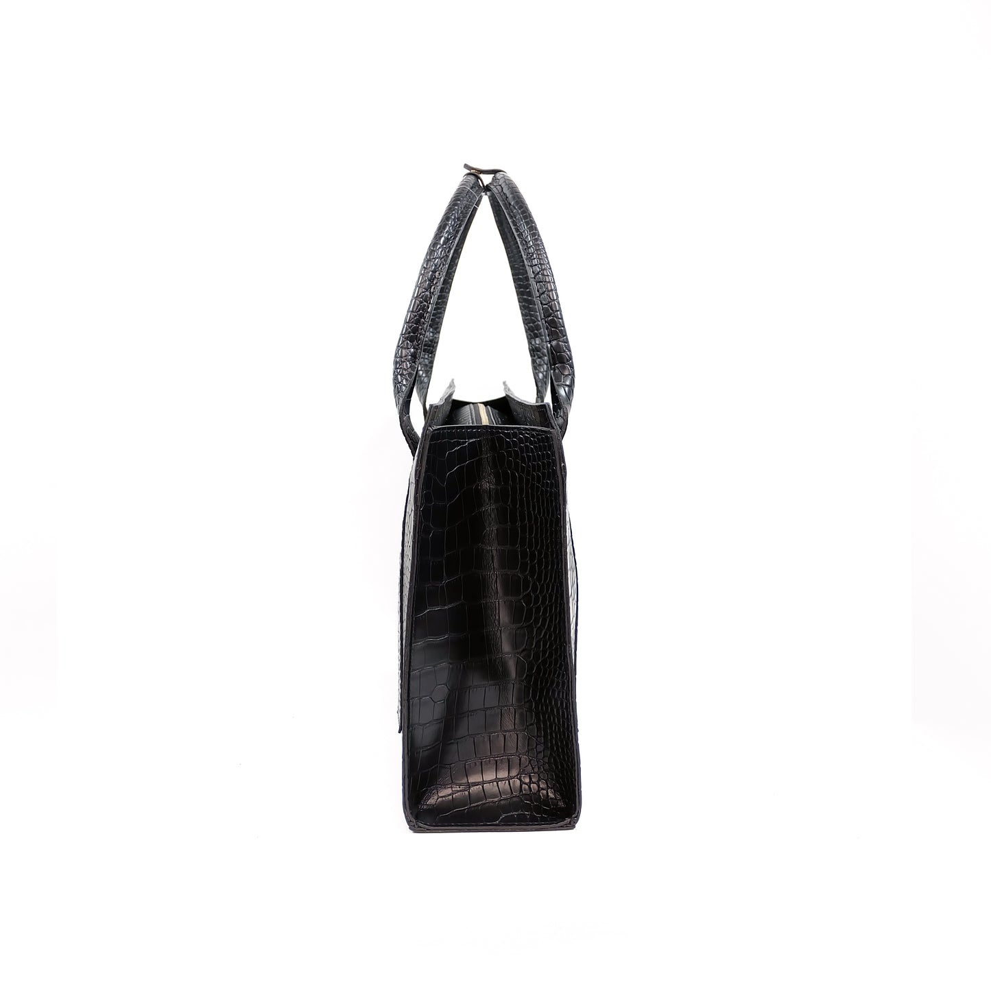 AMIRA Laptop Tote Bag in Croco Black - PU Leather
