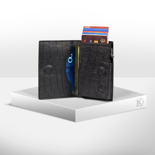 Bagani Card Holder in Croco Black - Genuine Leather w/ RFID Blocker