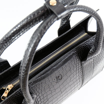 AMIRA Laptop Tote Bag in Croco Black - PU Leather