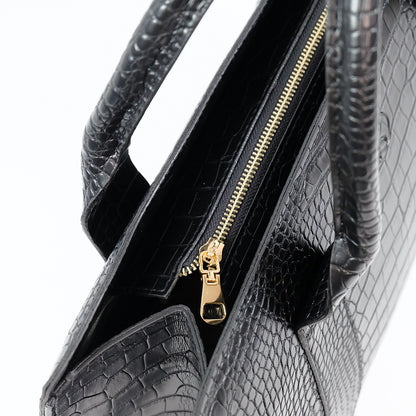 AMIRA Laptop Tote Bag in Croco Black - PU Leather