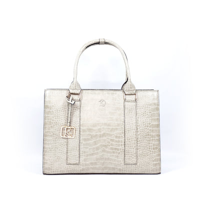 AMIRA 2.0 Laptop Tote Bag in Croco Bone (Gold Hardware) - PU Leather
