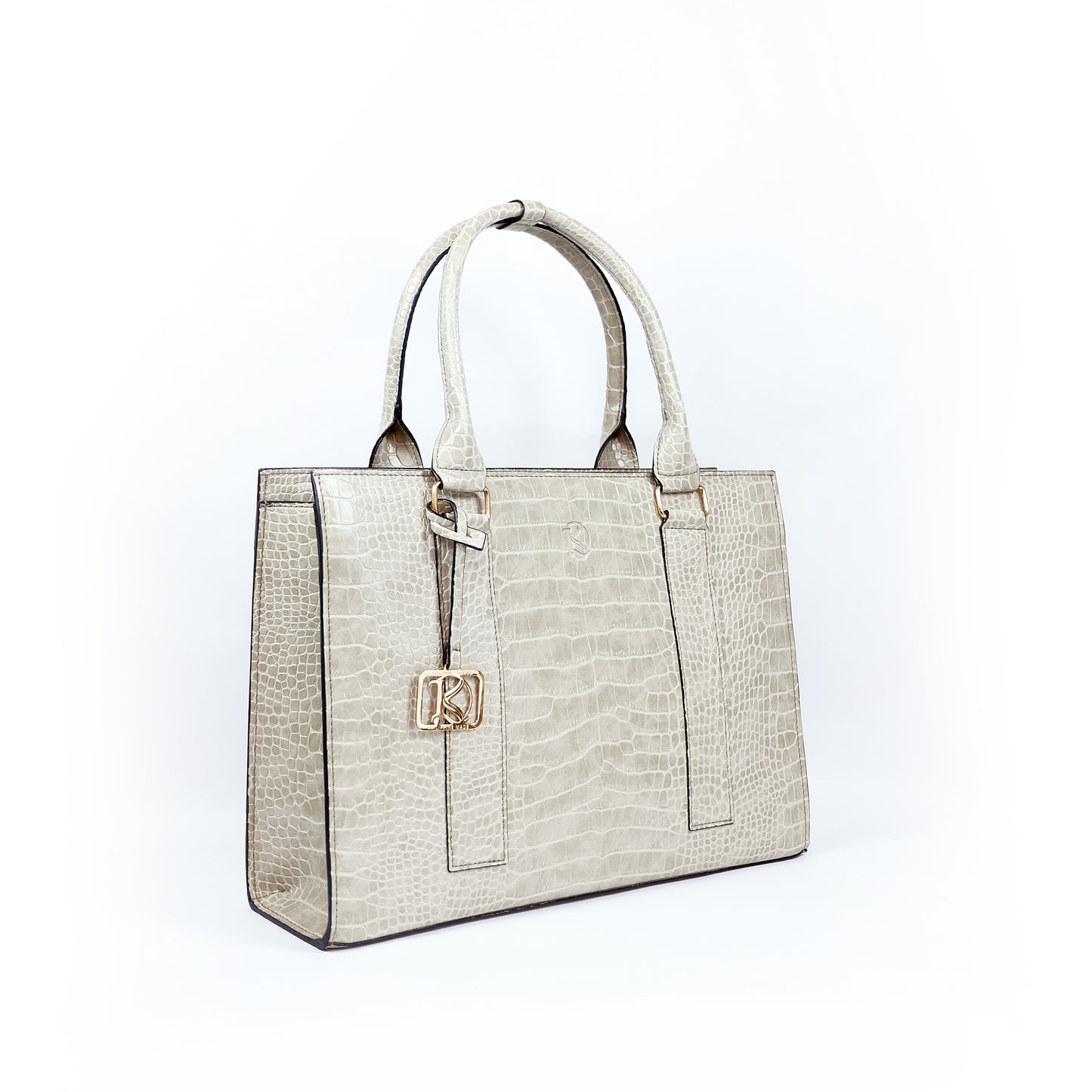 AMIRA 2.0 Laptop Tote Bag in Croco Bone (Gold Hardware) - PU Leather