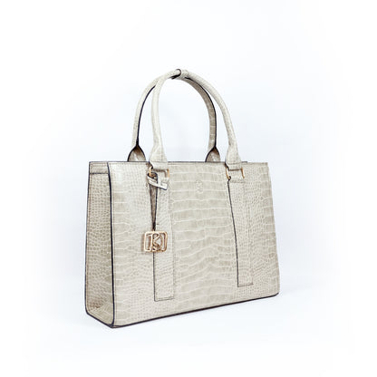AMIRA 2.0 Laptop Tote Bag in Croco Bone (Gold Hardware) - PU Leather