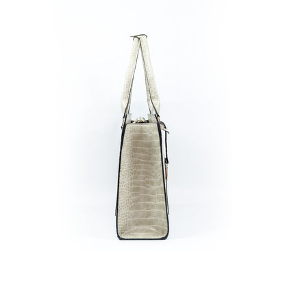 AMIRA 2.0 Laptop Tote Bag in Croco Bone (Gold Hardware) - PU Leather
