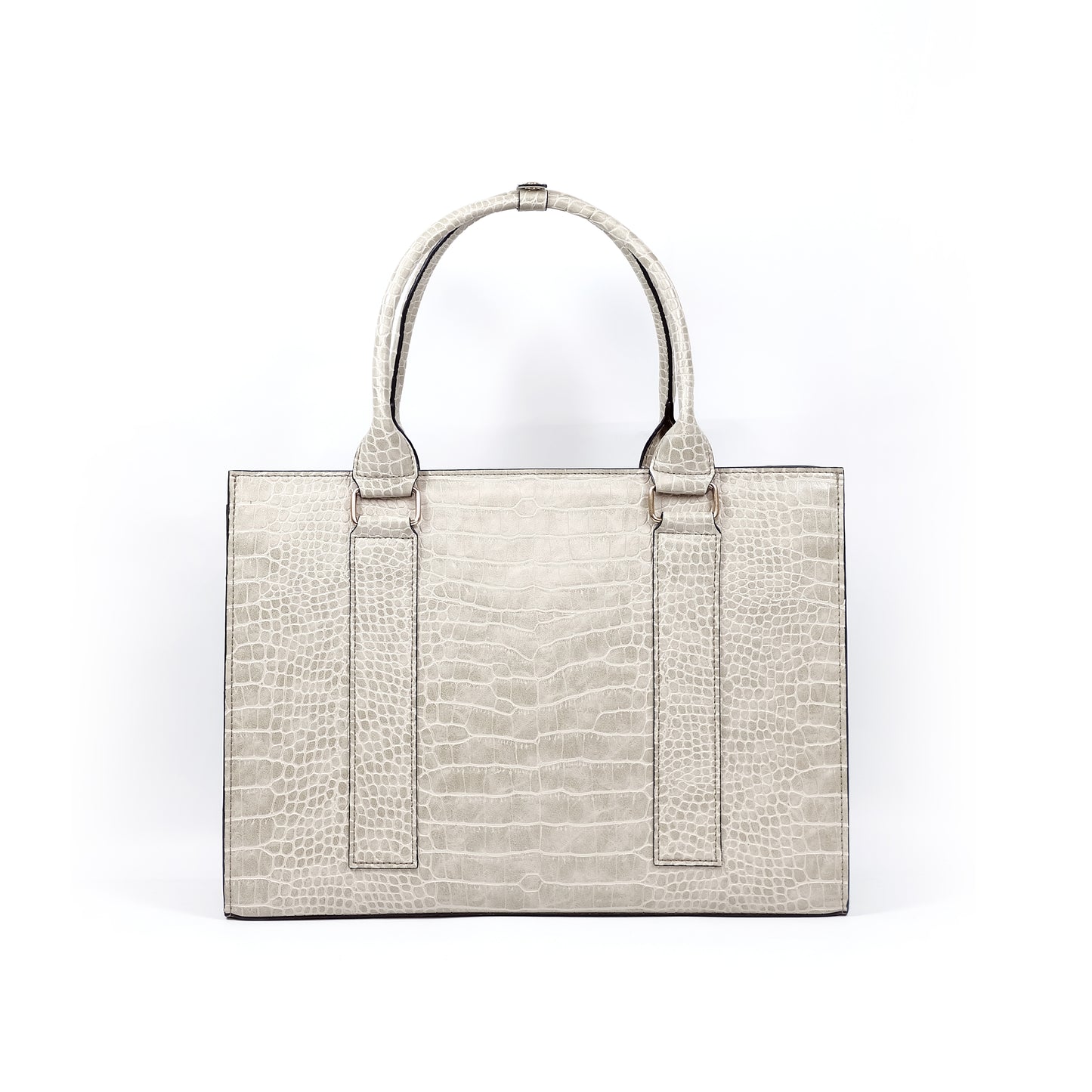 AMIRA 2.0 Laptop Tote Bag in Croco Bone (Gold Hardware) - PU Leather