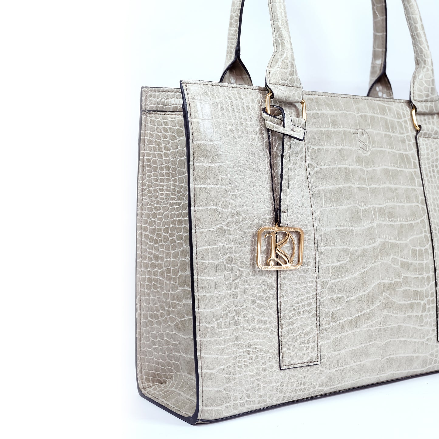 AMIRA 2.0 Laptop Tote Bag in Croco Bone (Gold Hardware) - PU Leather