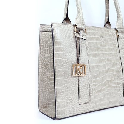 AMIRA 2.0 Laptop Tote Bag in Croco Bone (Gold Hardware) - PU Leather