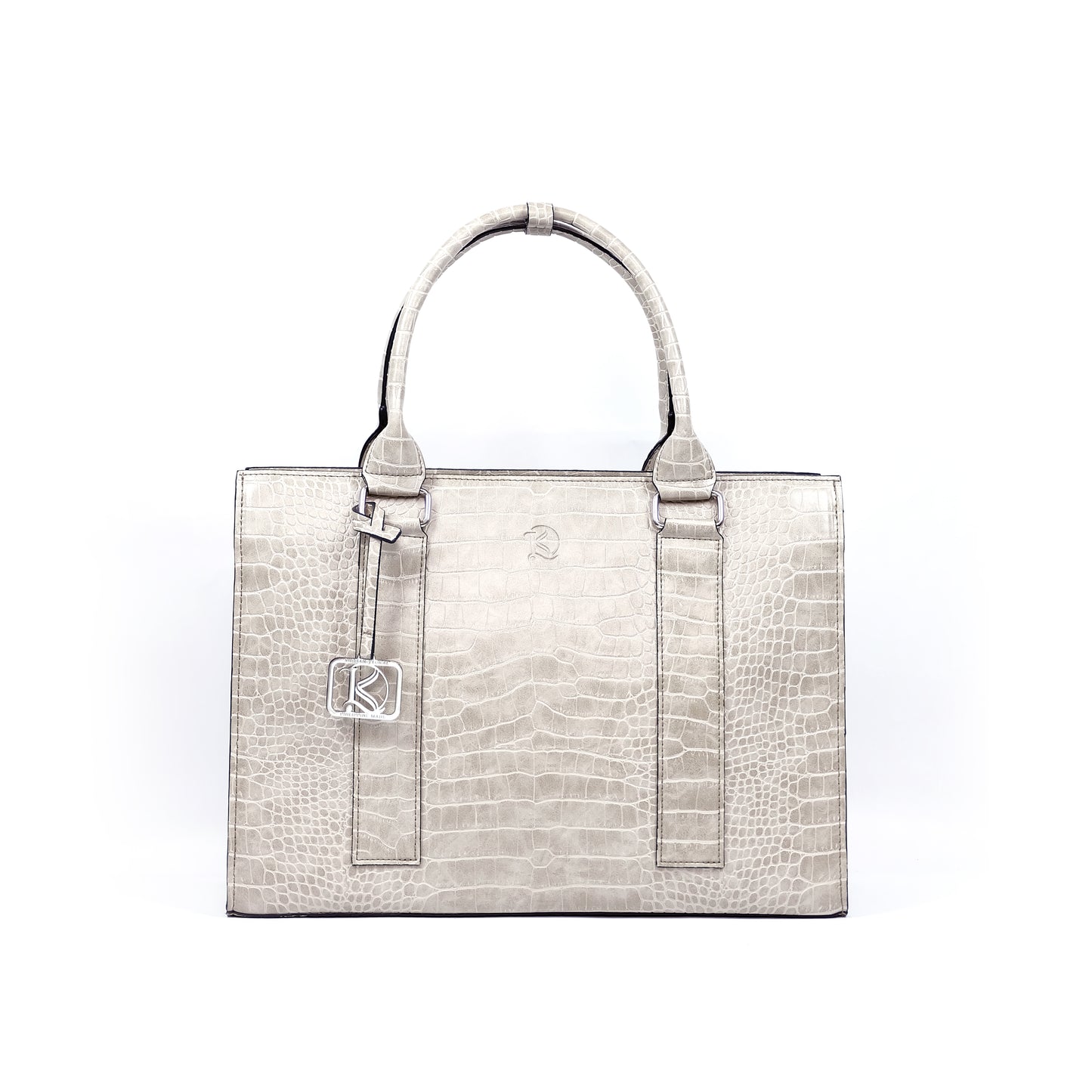 AMIRA 2.0 Laptop Tote Bag in Croco Bone (Silver Hardware) - PU Leather