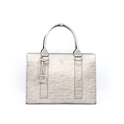 AMIRA 2.0 Laptop Tote Bag in Croco Bone (Silver Hardware) - PU Leather