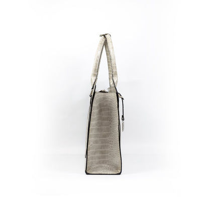 AMIRA 2.0 Laptop Tote Bag in Croco Bone (Silver Hardware) - PU Leather