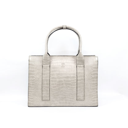 AMIRA Laptop Tote Bag in Croco Bone - PU Leather