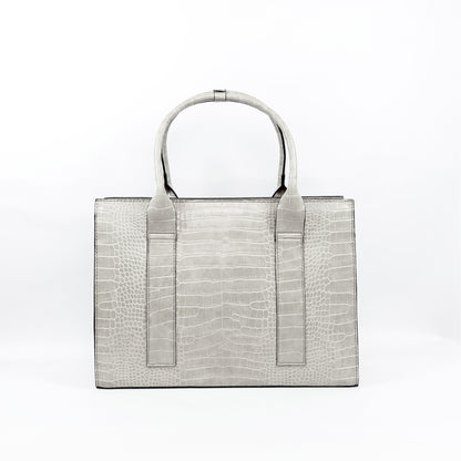 AMIRA Laptop Tote Bag in Croco Bone - PU Leather
