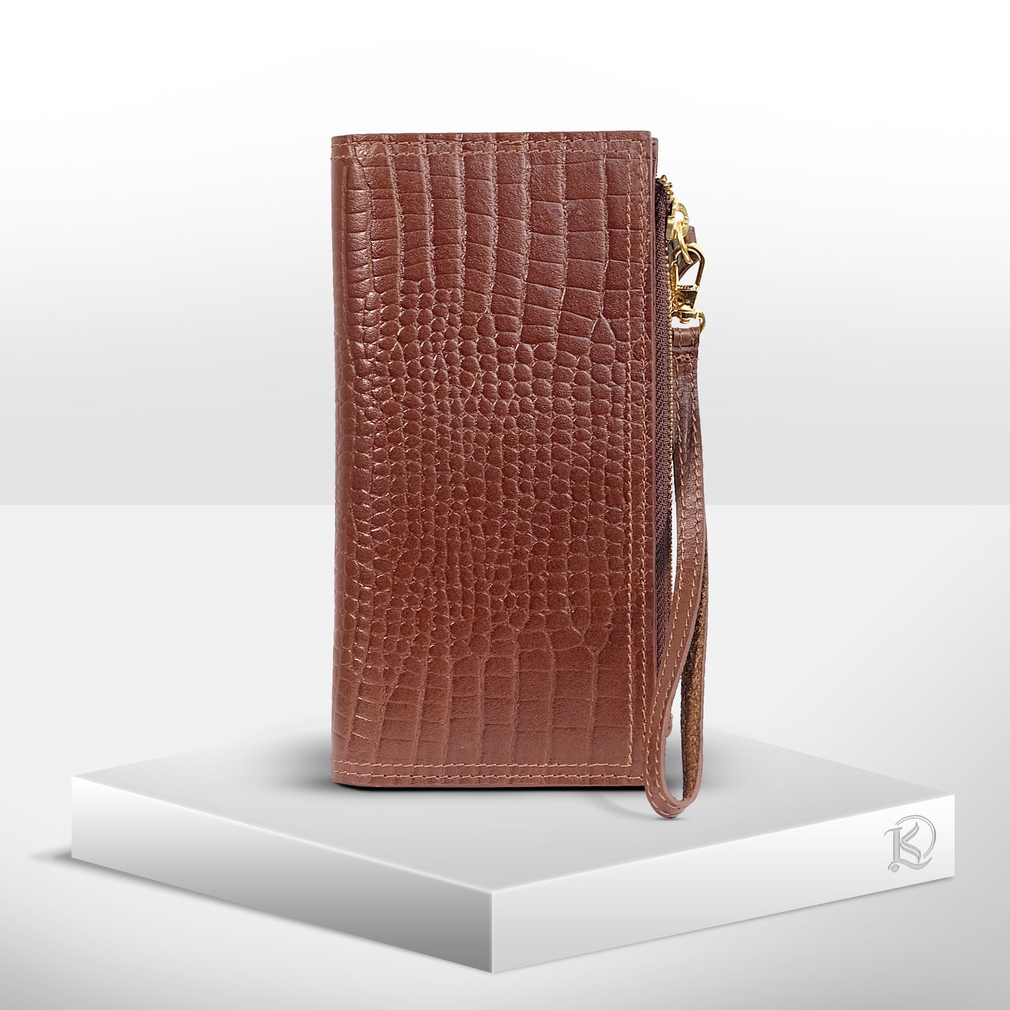 Silvia Long Cash/Card Wallet in Croco Dark Brown - Genuine Leather