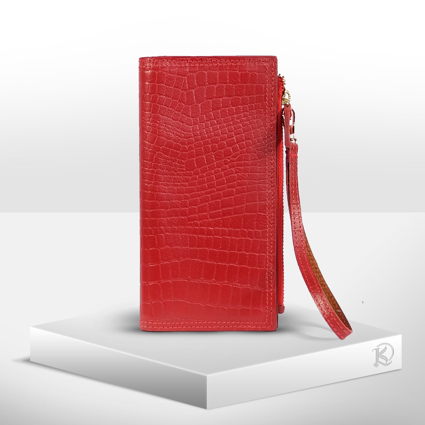 Silvia Long Cash/Card Wallet in Croco Red - Genuine Leather