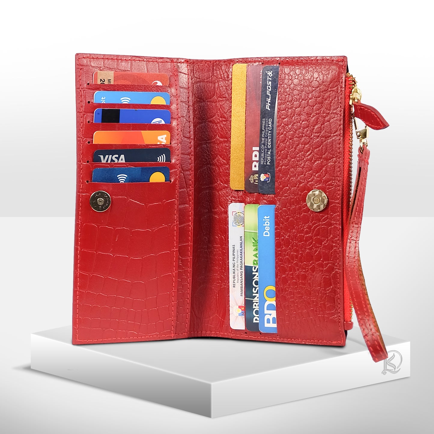 Silvia Long Cash/Card Wallet in Croco Red - Genuine Leather