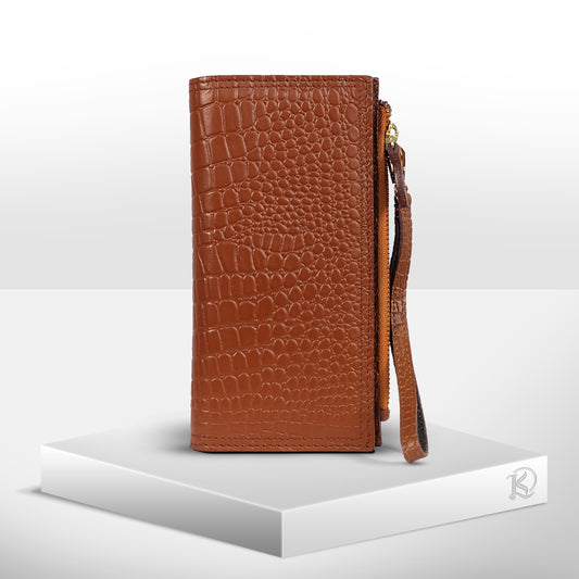 Silvia Long Cash/Card Wallet in Croco Tan - Genuine Leather