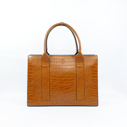 AMIRA Laptop Tote Bag in Croco Tan - PU Leather