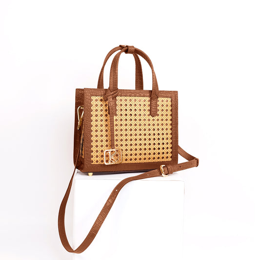 SAFIRA Square Bag in Croco Tan - Full Cowhide x Solihiya