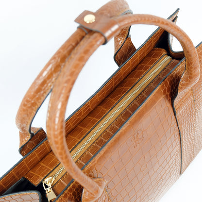 AMIRA Laptop Tote Bag in Croco Tan - PU Leather