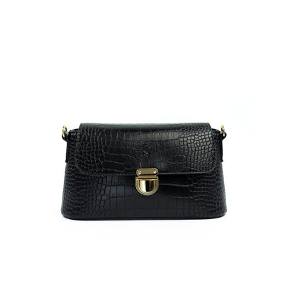 (CLEARANCE) VIA Bag in Croco Black - PU Leather