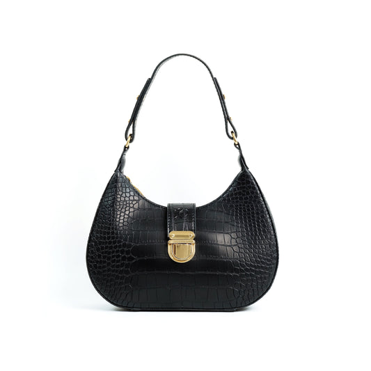 LUNA Bag in Croco Black - PU Leather
