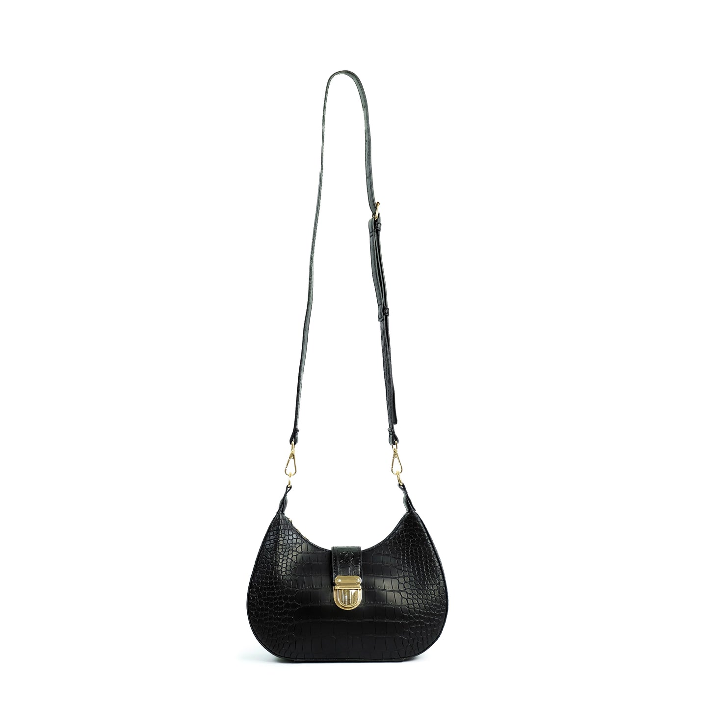 LUNA Bag in Croco Black - PU Leather