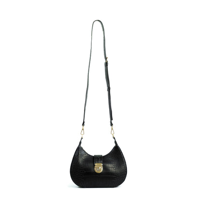 LUNA Bag in Croco Black - PU Leather