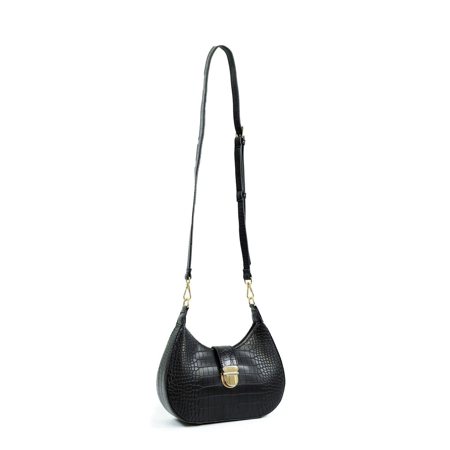 LUNA Bag in Croco Black - PU Leather