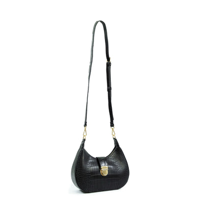 LUNA Bag in Croco Black - PU Leather