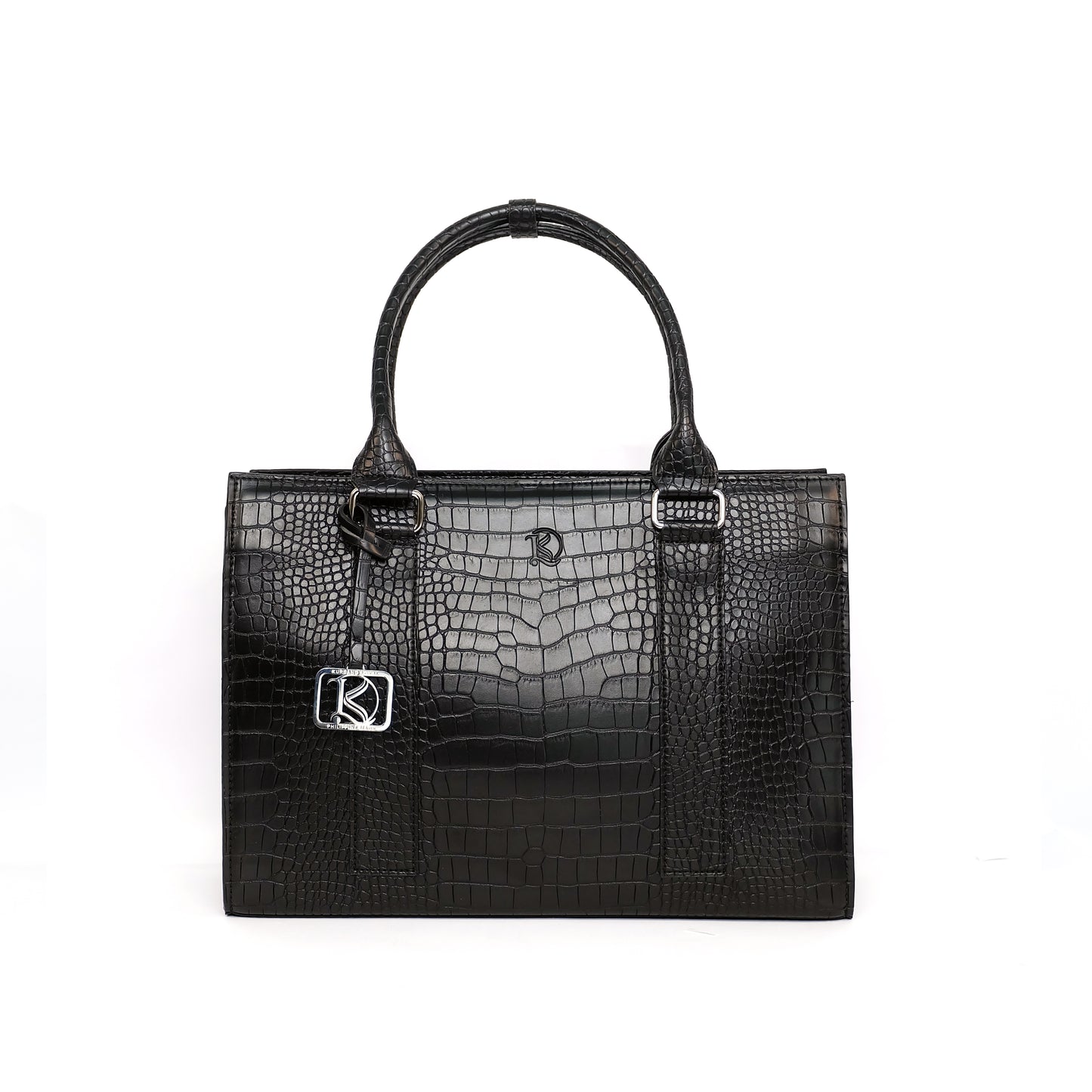 AMIRA 2.0 Laptop Tote Bag in Croco Black (Silver Hardware) - PU Leather