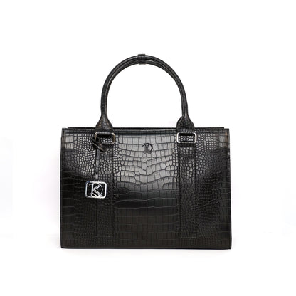AMIRA 2.0 Laptop Tote Bag in Croco Black (Silver Hardware) - PU Leather