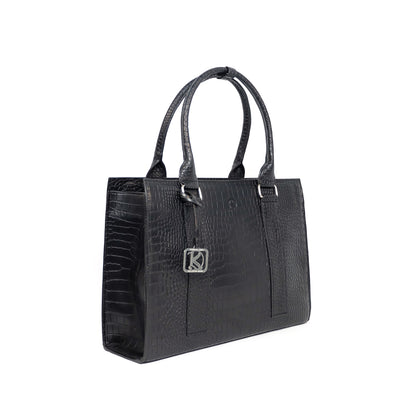 AMIRA 2.0 Laptop Tote Bag in Croco Black (Silver Hardware) - PU Leather
