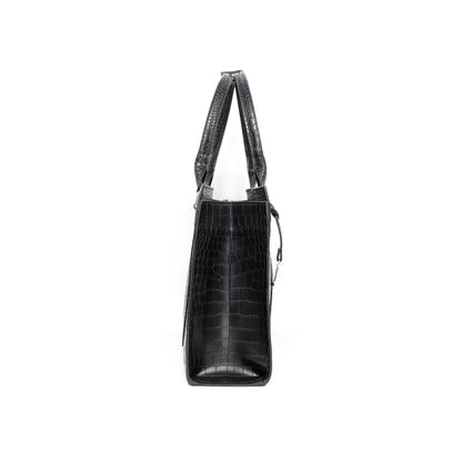 AMIRA 2.0 Laptop Tote Bag in Croco Black (Silver Hardware) - PU Leather
