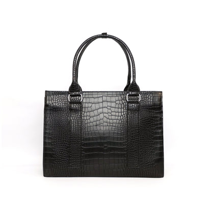AMIRA 2.0 Laptop Tote Bag in Croco Black (Silver Hardware) - PU Leather