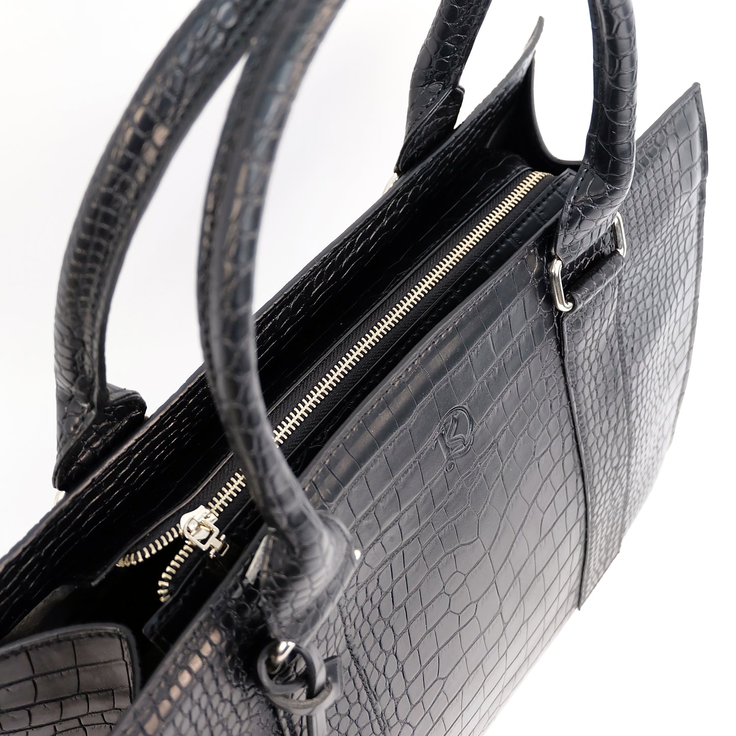 AMIRA 2.0 Laptop Tote Bag in Croco Black (Silver Hardware) - PU Leather