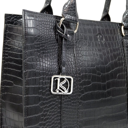 AMIRA 2.0 Laptop Tote Bag in Croco Black (Silver Hardware) - PU Leather