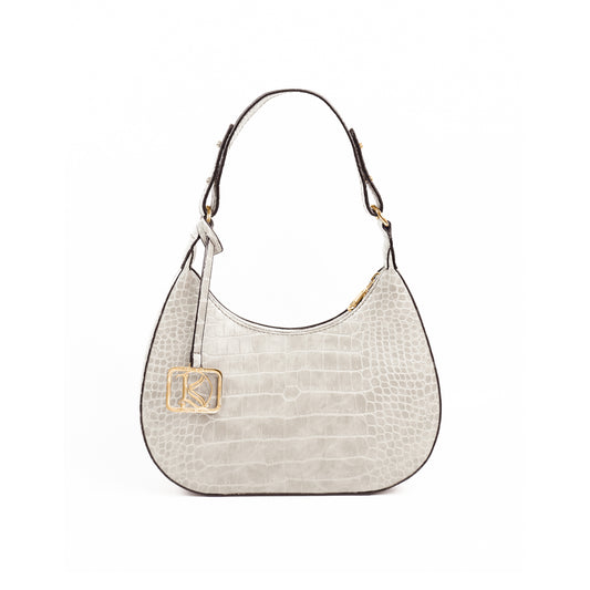 SOL Crescent Hobo Bag in Croco Bone - PU Leather