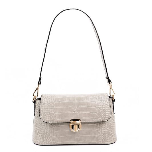 (CLEARANCE) VIA Bag in Croco Bone - PU Leather