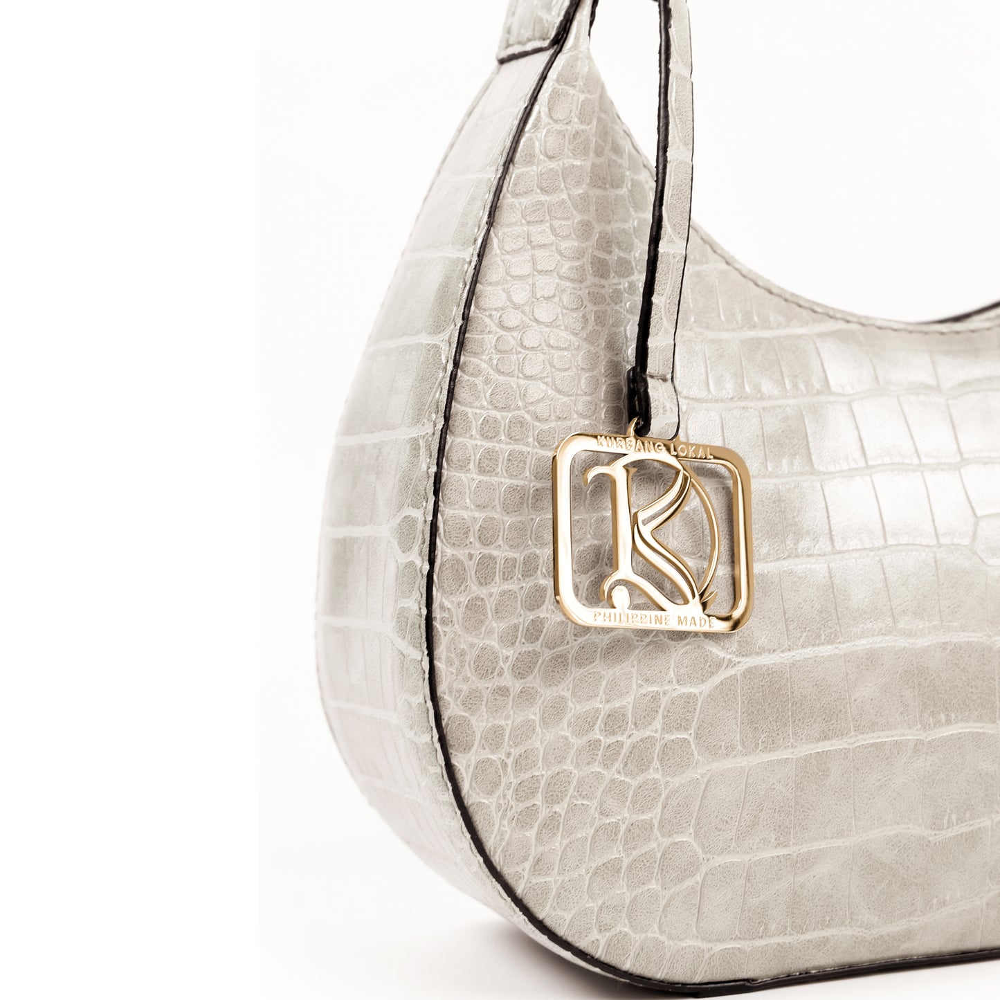 SOL Crescent Hobo Bag in Croco Bone - PU Leather