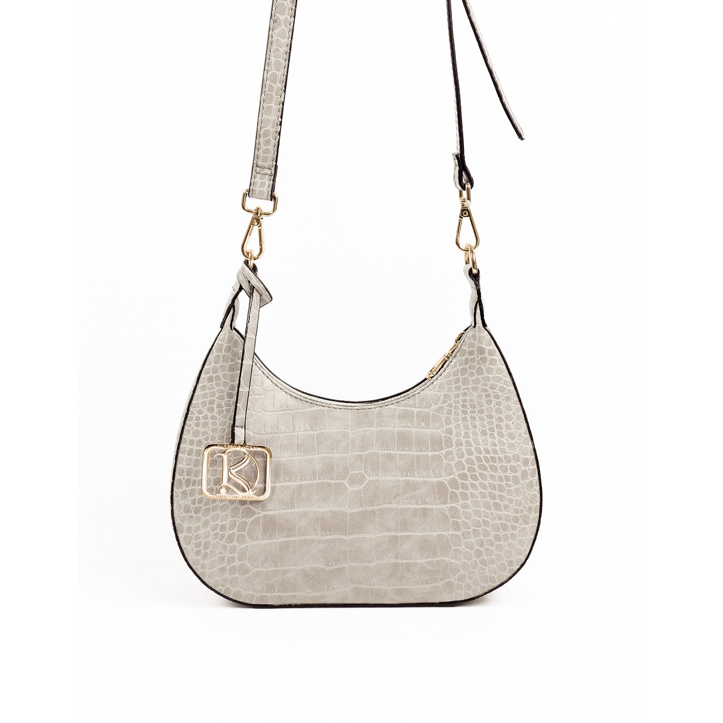 SOL Crescent Hobo Bag in Croco Bone - PU Leather