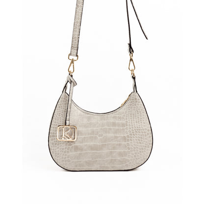 SOL Crescent Hobo Bag in Croco Bone - PU Leather