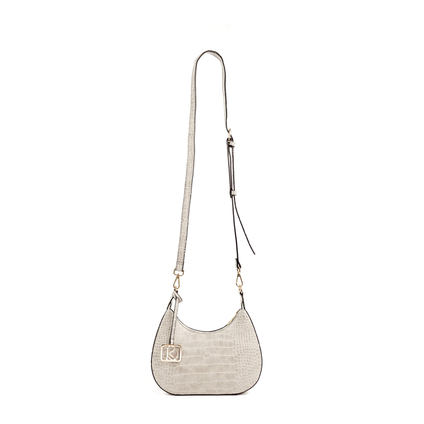 SOL Crescent Hobo Bag in Croco Bone - PU Leather